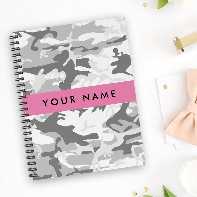 Winter Snow Gray Camouflage Your name Personalize Notebook (Creator Uploaded)