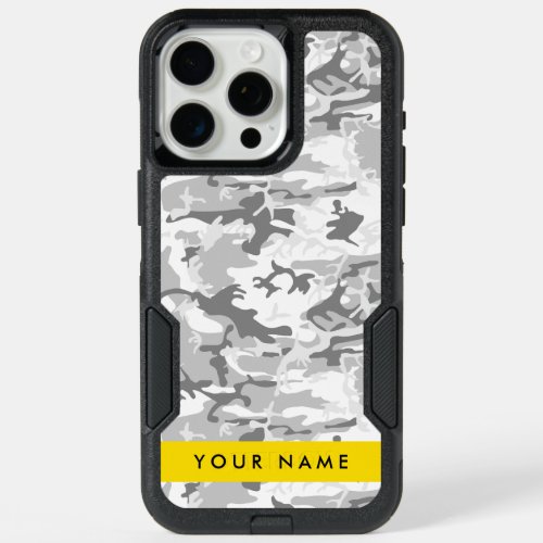 Winter Snow Gray Camouflage Your name Personalize iPhone 15 Pro Max Case