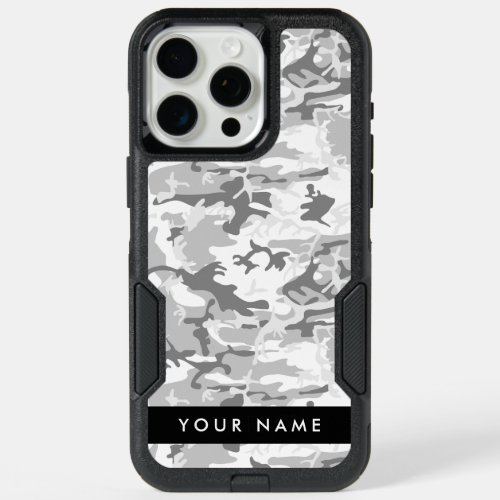 Winter Snow Gray Camouflage Your name Personalize iPhone 15 Pro Max Case