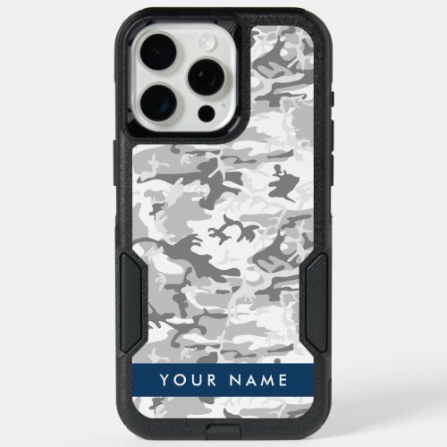 Winter Snow Gray Camouflage Your name Personalize iPhone 15 Pro Max Case