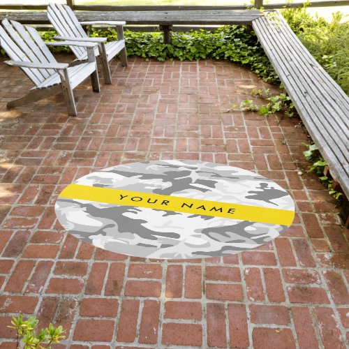 Winter Snow Gray Camouflage Your name Personalize Outdoor Rug