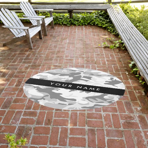 Winter Snow Gray Camouflage Your name Personalize Outdoor Rug