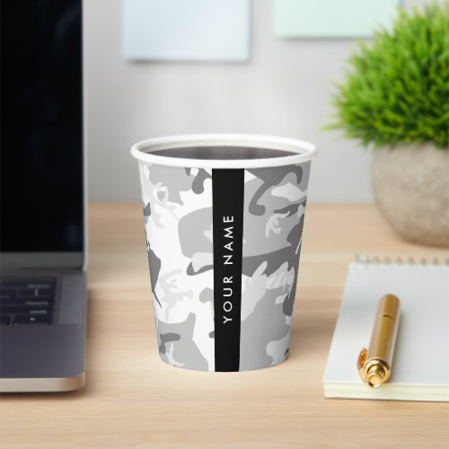 Winter Snow Gray Camouflage Your name Personalize Paper Cups