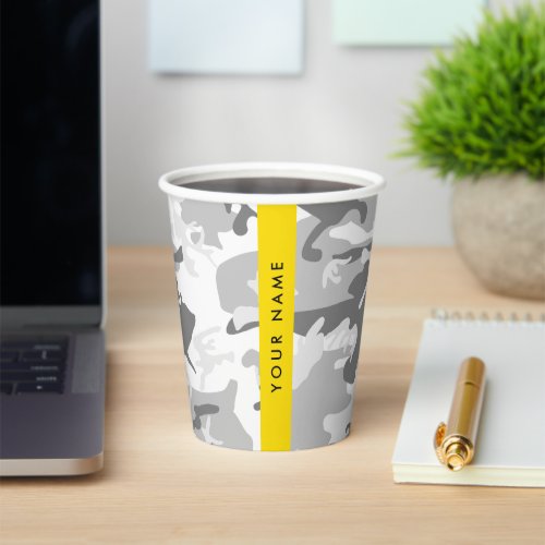 Winter Snow Gray Camouflage Your name Personalize Paper Cups