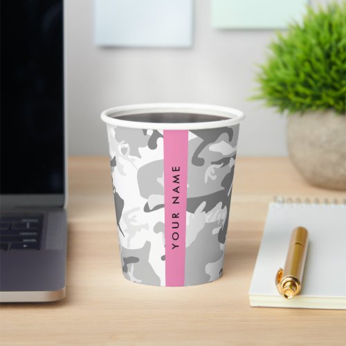 Winter Snow Gray Camouflage Your name Personalize Paper Cups