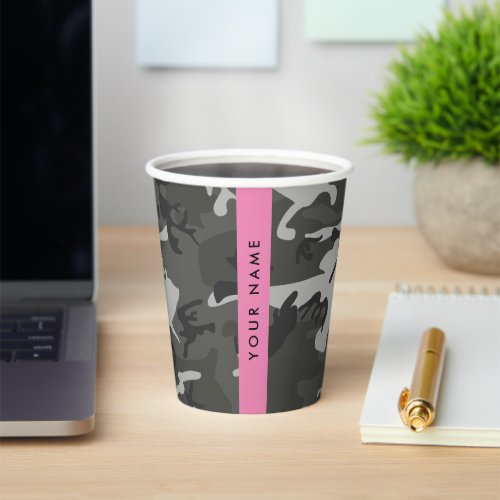 Winter Snow Gray Camouflage Your name Personalize Paper Cups