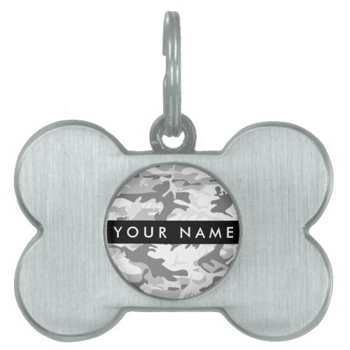 Winter Snow Gray Camouflage Your name Personalize Pet ID Tag