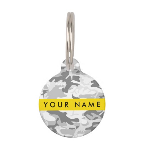 Winter Snow Gray Camouflage Your name Personalize Pet ID Tag