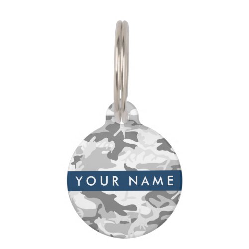 Winter Snow Gray Camouflage Your name Personalize Pet ID Tag