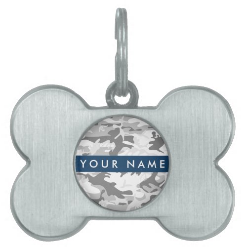 Winter Snow Gray Camouflage Your name Personalize Pet ID Tag