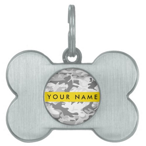 Winter Snow Gray Camouflage Your name Personalize Pet ID Tag