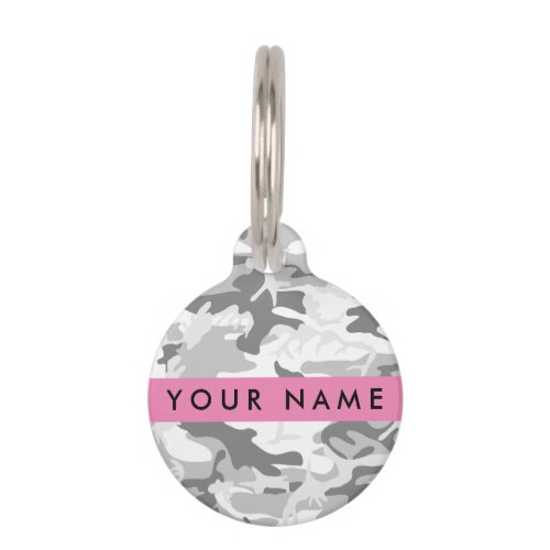 Winter Snow Gray Camouflage Your name Personalize Pet ID Tag