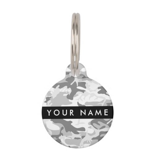 Winter Snow Gray Camouflage Your name Personalize Pet ID Tag