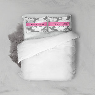 Winter Snow Gray Camouflage Your name Personalize Pillow Case