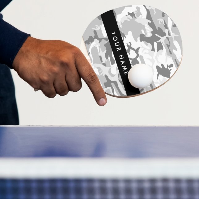 Winter Snow Gray Camouflage Your name Personalize Ping Pong Paddle (Insitu)
