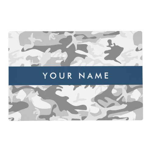 Winter Snow Gray Camouflage Your name Personalize Placemat