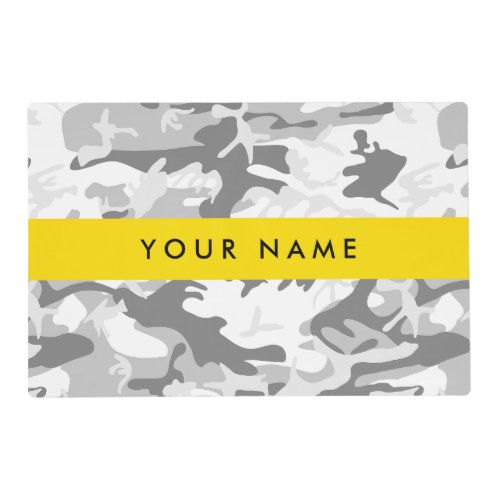 Winter Snow Gray Camouflage Your name Personalize Placemat