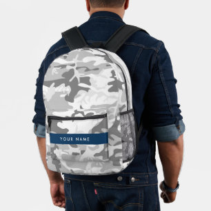 Winter Snow Gray Camouflage Your name Personalize Printed Backpack