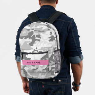 Winter Snow Gray Camouflage Your name Personalize Printed Backpack