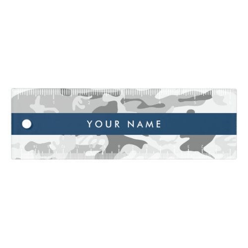 Winter Snow Gray Camouflage Your name Personalize Ruler