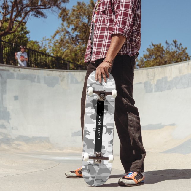 Winter Snow Gray Camouflage Your name Personalize Skateboard (Outdoor 2)