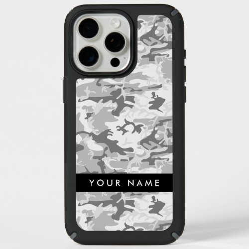 Winter Snow Gray Camouflage Your name Personalize iPhone 15 Pro Max Case