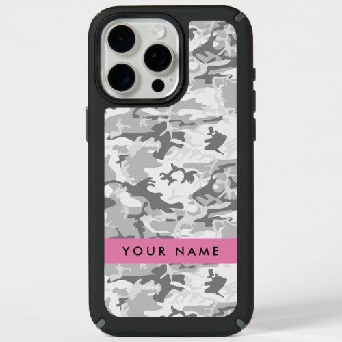 Winter Snow Gray Camouflage Your name Personalize iPhone 15 Pro Max Case