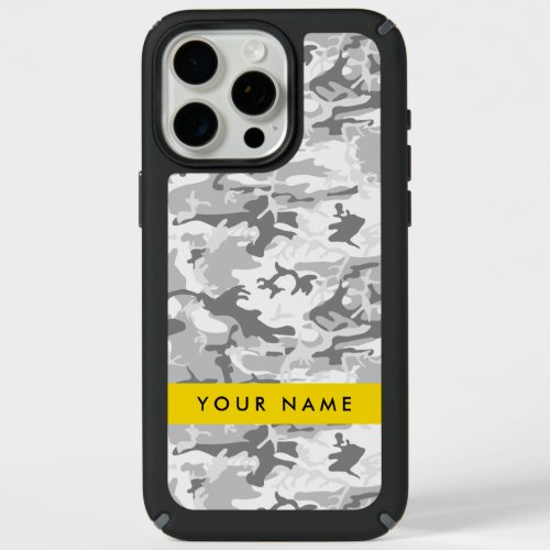 Winter Snow Gray Camouflage Your name Personalize iPhone 15 Pro Max Case