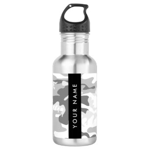 Winter Snow Gray Camouflage Your name Personalize Stainless Steel Water Bottle