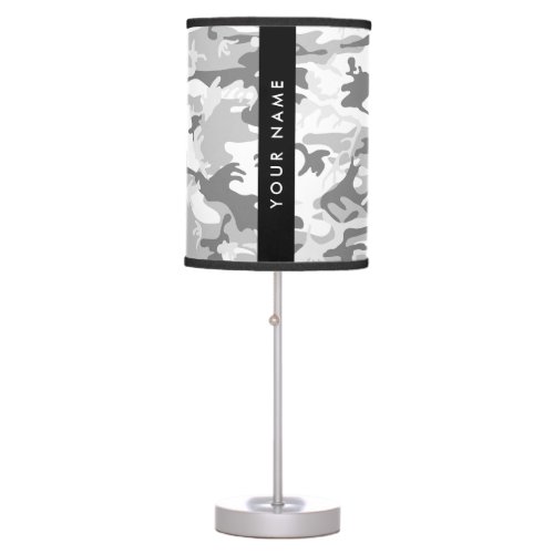 Winter Snow Gray Camouflage Your name Personalize Table Lamp