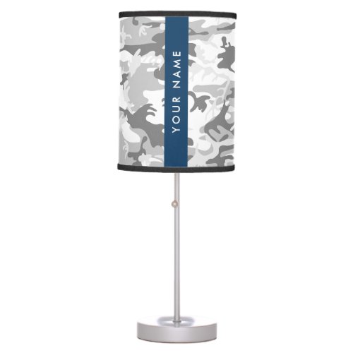 Winter Snow Gray Camouflage Your name Personalize Table Lamp