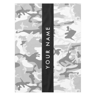 Winter Snow Gray Camouflage Your name Personalize Tablecloth