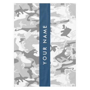 Winter Snow Gray Camouflage Your name Personalize Tablecloth