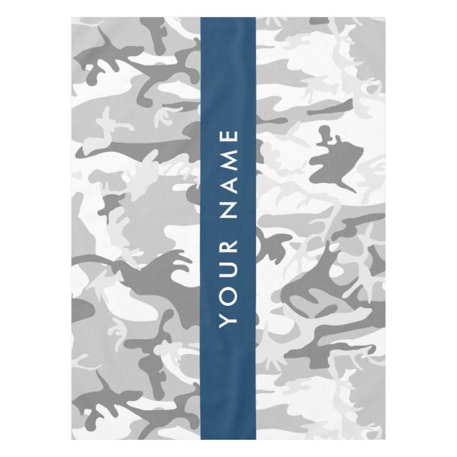 Winter Snow Gray Camouflage Your name Personalize Tablecloth (Front)