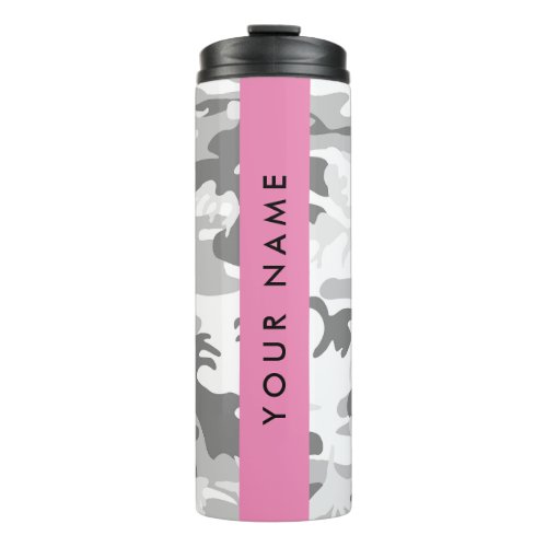 Winter Snow Gray Camouflage Your name Personalize Thermal Tumbler