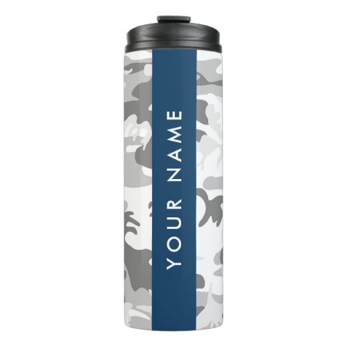 Winter Snow Gray Camouflage Your name Personalize Thermal Tumbler