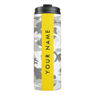 Winter Snow Gray Camouflage Your name Personalize Thermal Tumbler