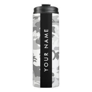 Winter Snow Gray Camouflage Your name Personalize Thermal Tumbler