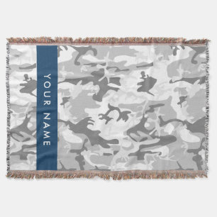 Winter Snow Gray Camouflage Your name Personalize Throw Blanket