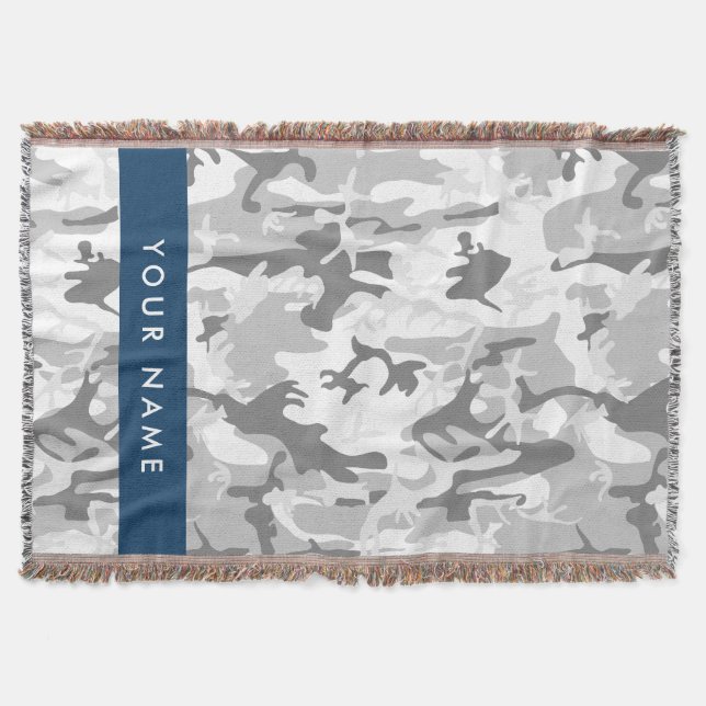 Winter Snow Gray Camouflage Your name Personalize Throw Blanket (Front)