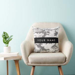 Winter Snow Gray Camouflage Your name Personalize Throw Pillow