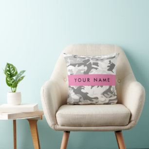 Winter Snow Gray Camouflage Your name Personalize Throw Pillow