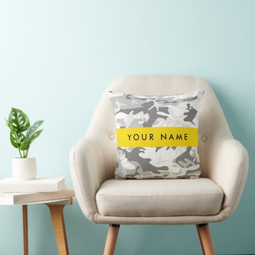 Winter Snow Gray Camouflage Your name Personalize Throw Pillow