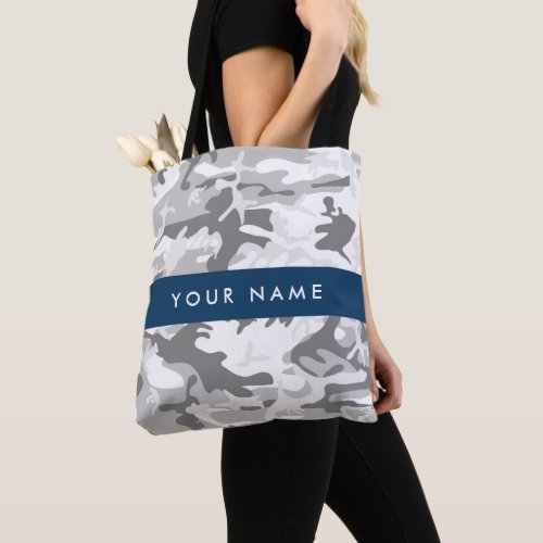 Winter Snow Gray Camouflage Your name Personalize Tote Bag