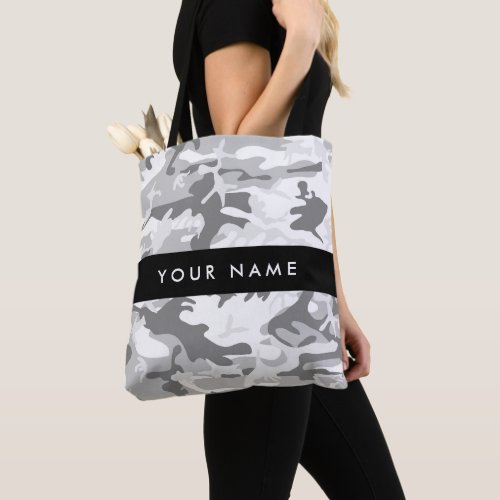 Winter Snow Gray Camouflage Your name Personalize Tote Bag