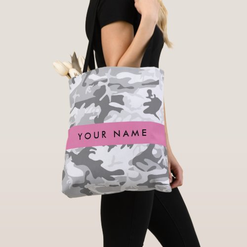 Winter Snow Gray Camouflage Your name Personalize Tote Bag