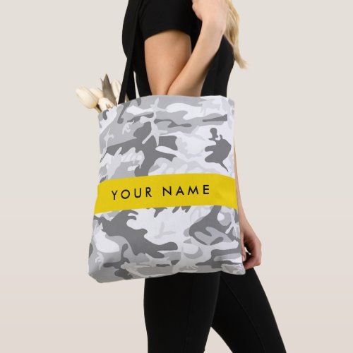 Winter Snow Gray Camouflage Your name Personalize Tote Bag