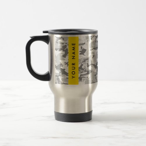 Winter Snow Gray Camouflage Your name Personalize Travel Mug