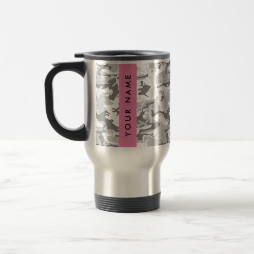 Winter Snow Gray Camouflage Your name Personalize Travel Mug