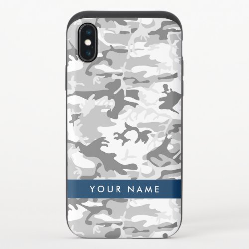 Winter Snow Gray Camouflage Your name Personalize iPhone XS Slider Case